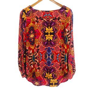 New Loft Womens High Low Blouse Sz Large Long Sleeve Vibrant Floral Print NWT
